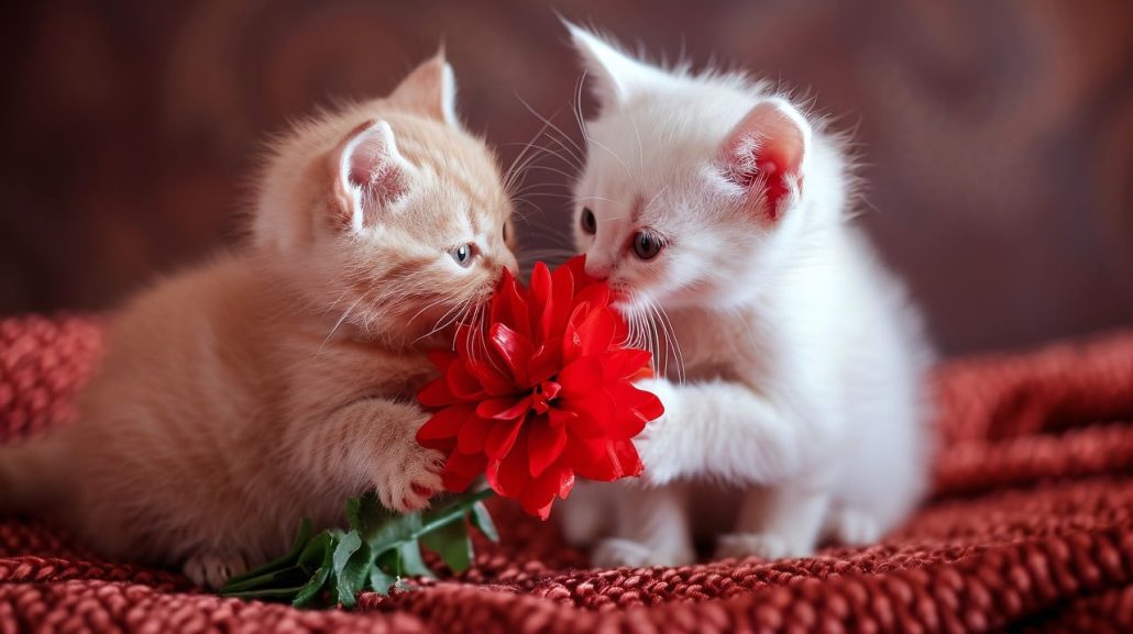 celebrating valentines day with two cute kittens